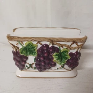 Vtg KK China Ceramic Majolica Style 3D Grape Cluster Napkin Holder 6x2.5x4.25 - Picture 1 of 5