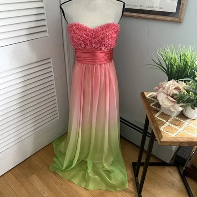 Vestido para mujer Camille La Vie 4P sin tirantes rosa verde ombre vestido boda noche Foto 1 de 4