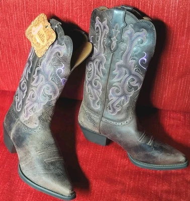 NUEVO CON ETIQUETAS Botas Vaqueras Justin Stampede L2562 Bordadas Cuero Marrón 9C Ancho Foto 1 de 4