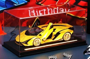 Car Display Case Acrylic & Leather LED Light 1/18 Model Diecast Toy NASCAR Box - Picture 1 of 15