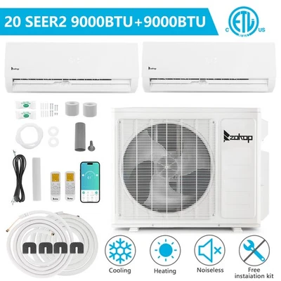 WIFI 18000BTU Dual Zone Mini Split Air Conditioner / Heat Pump 20 SEER2 208/230V - Image 1 of 4