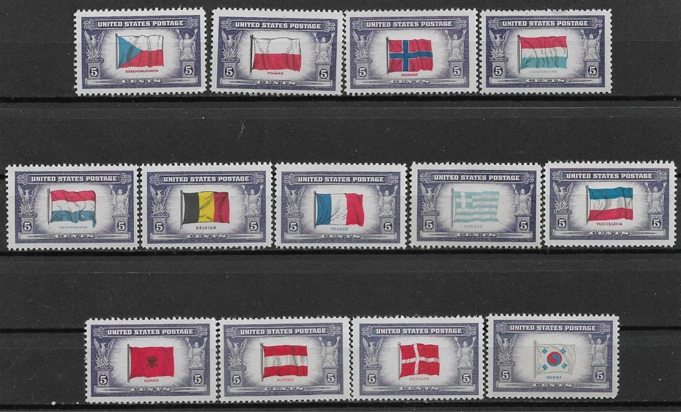 1943 USA #909-21 complete Flags of Overrun Countries MNH set of 13 - Image 1 of 1