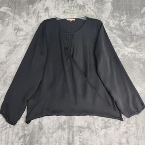 English Laundry Faux Wrap Blouse Womens XL Black Long Sleeve Keyhole Neck Goth - Picture 1 of 7