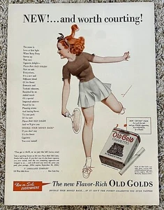 GEORGE PETTY GIRL 1940 TENNIS PLAYER ORIGINAL ADVERTISEMENT * OLD GOLDS 14x10.5 - Picture 1 of 1