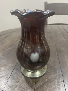Spurlock Hanging Heart Art Glass Vase Amethyst Purple Iridescent 1980 - Picture 1 of 6