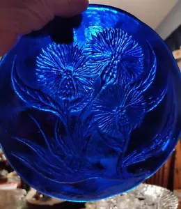 Vntg Hand Crafted Cobalt Art Glass 8.5" Plated Inverted Thistle Design Signed "D - Picture 1 of 5