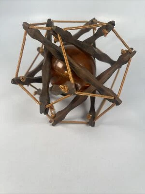 glass sea orb Holder art decorative display piece wooden Planks  6” - Image 1 of 4