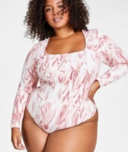 Womens Long Sleeve Bodysuit Stretch Marble Rose - Jenni Medium - Picture 1 of 1