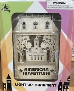 Disney Parks Epcot 40th America Adventure Wood Light Up Christmas Ornament New - Picture 1 of 3