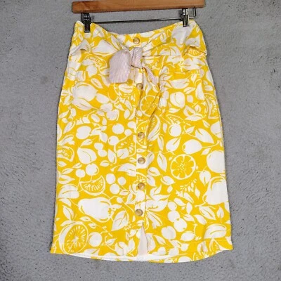 42 de 52 Falda Conversations By Anthropologie Mujer 0 Amarillo Floral Botón Frontal Foto 1 de 4