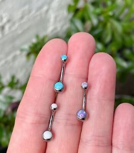 ASTM F136 Titanium Micro Double Opal Navel Belly Bar 1.6mm 10mm - 3 Colours