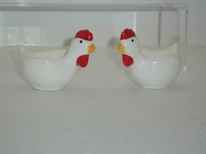 TWO WHITE CERAMIC HEN EGG CUPS WITH RED COMB - Picture 1 of 3