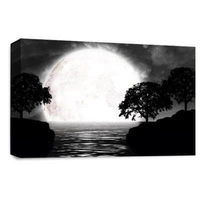 Large Seascape Wall Art Print Black White Big Moon Landscape Framed Picture - Image 1 of 4