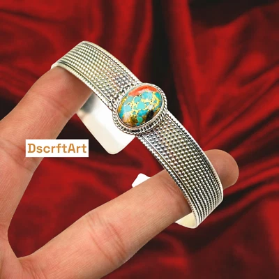 Oyster Copper Cuff Bracelet 925 Sterling Silver Handmade Bangle, Gemstone Bangle - Image 1 of 4