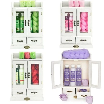 BRUBAKER Damen Beauty Körperpflege Badeset im Vintage Holzschrank Weiß Geschenkset Frauen
