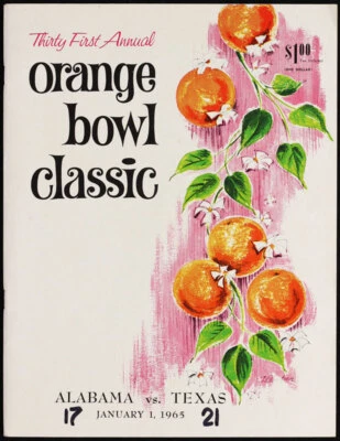 1965 Orange Bowl  * RARE * Texas Alabama Football Program Joe Namath Bear Bryant - Image 1 of 2