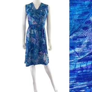 Vintage 50s Marek New York Dress Blue Abstract Floral, USA Made Gr. S - Bild 1 von 12