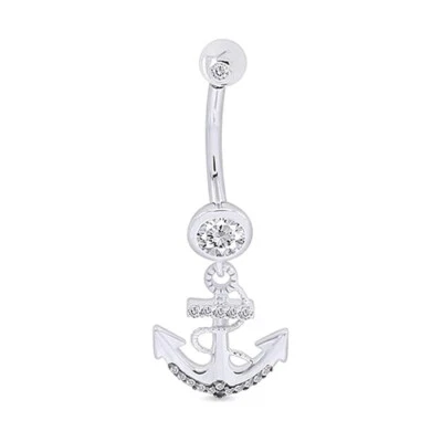 Anchor Dock Belly Button Navel Ring Simulated Birthstone 925 Sterling Sliver - Image 1 of 4