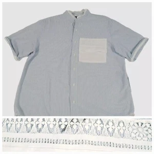 Chaps Striped Lace hanky patchwork Top 2XL Vtg Button Up Granny cottage Core - Picture 1 of 17