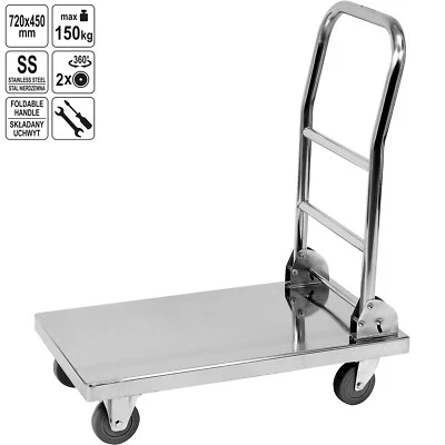Carro de transporte de acero inoxidable 150 kg carro de mano carro de plataforma carro con ruedas carro plegable - Imagen 1 de 4