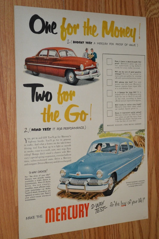 Mercurio 1951 original vintage anuncio impreso anuncio 51 Foto 1 de 1