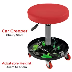 Asiento de taburete Creeper neumático mecánico redondo coche bicicleta taller garaje - rojo/negro - Imagen 1 de 7