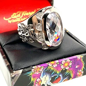 Authentic Ed Hardy Love Kills Slowly White CZ Stainless Steel Ring Size 7-13 - Picture 1 of 8