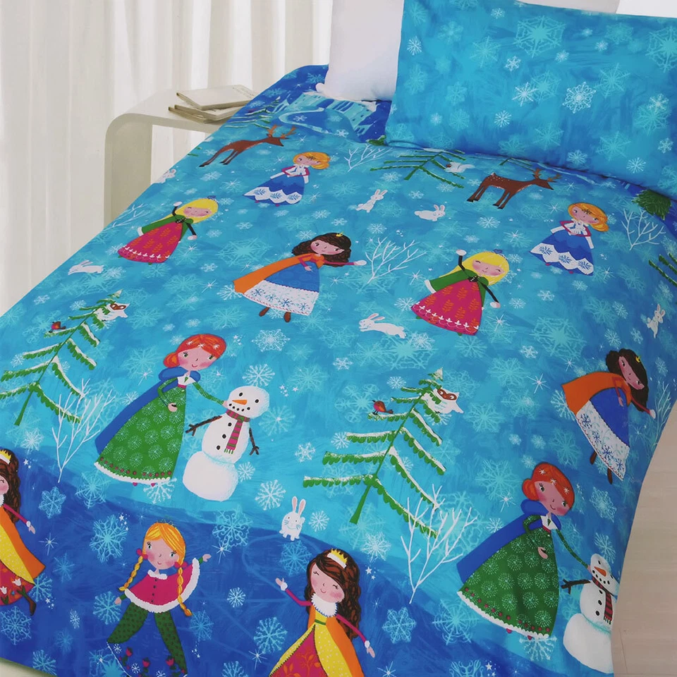 Juego de funda nórdica Snow Princess Edredón Doona Niñas Ropa de cama Niños Muñeco de nieve Reina de la nieve Foto 1 de 1