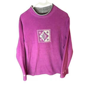 Vintage Fleece Mock Neck Pullover Pink Snowflake Embroidered Women's M - Picture 1 of 5