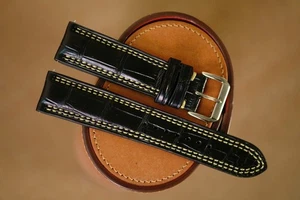 Handmade black double stitching JLC Jaeger LeCoultre strap size 22 (or any size) - Picture 1 of 6