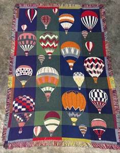 Throw Fringe Knitted Blanket Double Side Hot Air Balloon Blanket Vintage 70s - Picture 1 of 6