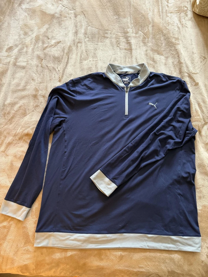 Puma Golf Pullover Mens Large Blue 1/4 Zip Stretch Mock Neck Long Sleeve Soft - Image 1 of 4