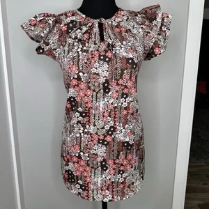 Camicetta manica a sbuffo floreale svolazzante - vestibilità morbida elasticizzata S stile retrò boho - Foto 1 di 9