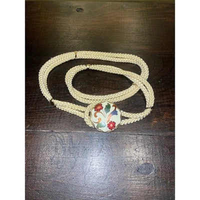 Cinturón cuerda medallón floral dorado esmalte floral vintage Foto 1 de 4