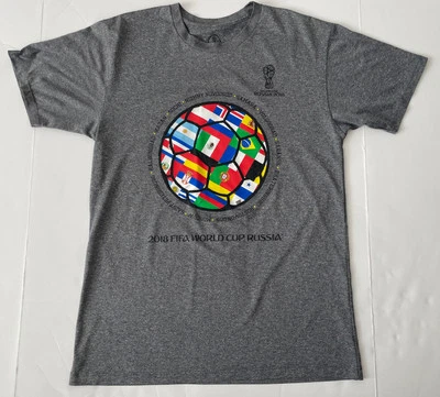FIFA World Cup Russia 2018 Soccer Ball Nation Flags Dri Fit Gray T-Shirt Men M - Image 1 of 4