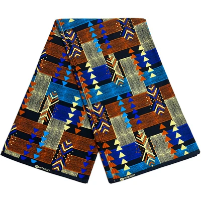 Ankara African Print Fabric 6 Yards 100% Cotton Blue Cream Sewing Material - Image 1 of 4