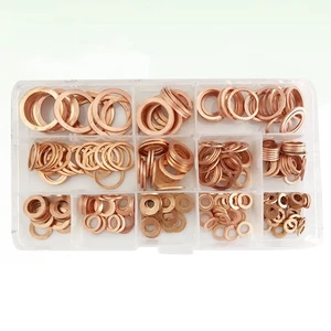 300 Stck. 12 Größen Massiv Kupfer Unterlegscheiben Sumpfstopfen Sortiert Unterlegscheibe Kunststoff Box Teile - Bild 1 von 11