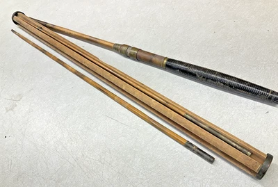 Vintage Hexagonal Fishing Pole Rod 70.5" Split Cane Bamboo Wood Wooden w/ Holder - Image 1 of 4