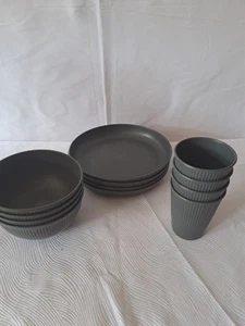 Juego de platos y cuencos de plástico HOMGEN - 12 PIEZAS vajilla irrompible negra  - Imagen 1 de 4