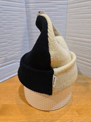Hurley Delaney Beanie 均码 双色 浅棕褐色 黑色 标志 Preppy Cool 全新带标签  — 第 1/4 张图片