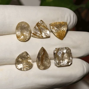 Venas doradas ~ Lote de 6 piedras preciosas corte facetado de cuarzo rutilado natural de 11 mm-14 mm - Imagen 1 de 14