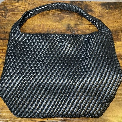 Bolso de Mano Negro Tejido de Cesta Cuero Sintético Bolso Hobo de Hombro Cartera Usado en Excelente Condición Foto 1 de 4