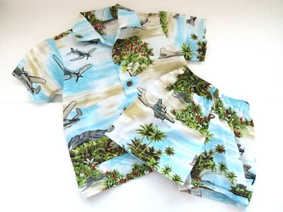 Size 4 - Boys Hawaiian Aloha Shirt and Matching Shorts - Military Planes - Image 1 of 4