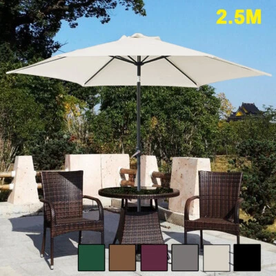 Aluminium 2.5M Round Garden Parasol Outdoor Umbrella Sun Shade Canopy Crank Tilt