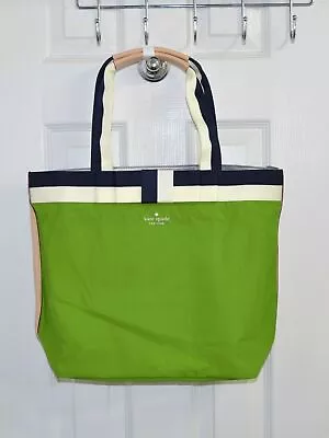 Bolso de Mano Kate Spade Renwick Street Bon Shopper Nylon con Borde de Cuero Verde Foto 1 de 4