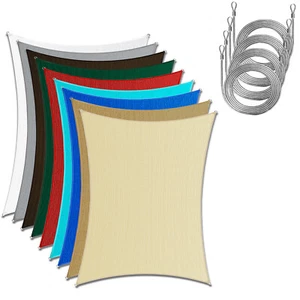 ColourTree Sun Shade Sail Rectangle with Stainless Steel Metal Wire Cable Ropes - Picture 1 of 41