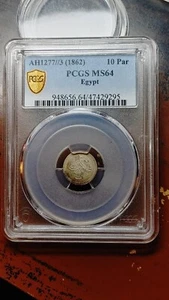1277 Year 3 1862 Egypt Silver 10 Para PCGS MS64 Pop 6/1 Finer Gold Shield 4816 - Picture 1 of 4