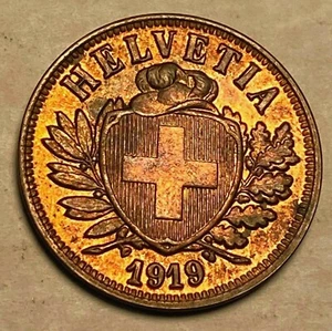 1919B Switzerland 2 Rappen Very Choice Uncirculated Beauty KM 4.2 CHN - Picture 1 of 2