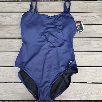 Traje de baño TYR liso cuello redondo ajuste de control de tanque de una pieza azul marino TALLA 22 nuevo Foto 1 de 3