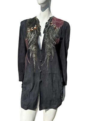 Vintage 70s Roberto CAVALLI Feather Patchwork Leather Suede Jacket Size M - Image 1 of 4